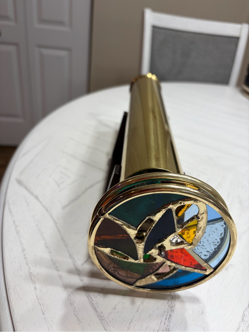Brass Decorative Stained Glass Kaleidoscope - Gold Finish